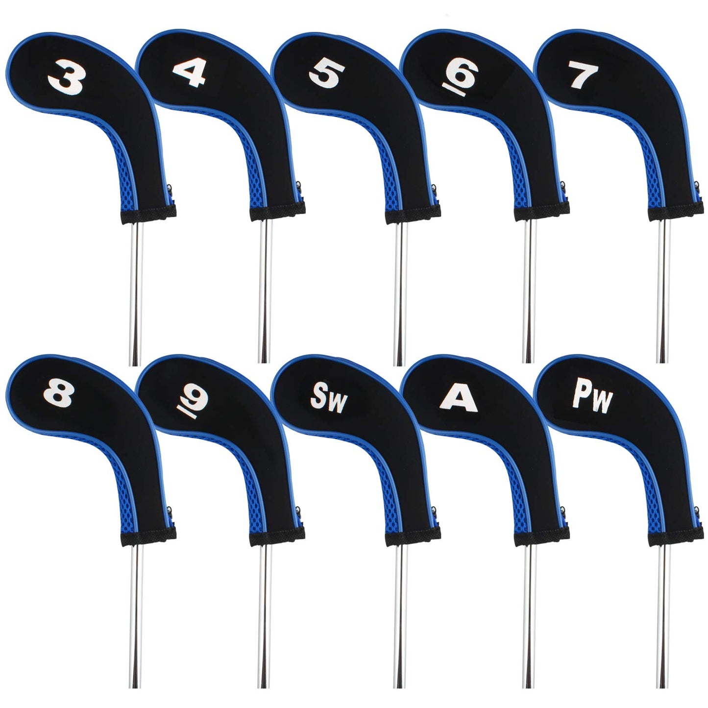 Andux Golf Iron Wedge Club Head Covers 10pack/Set Black/Blue