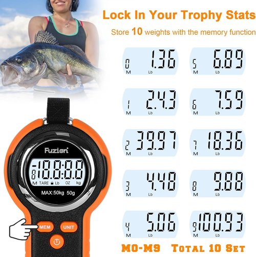 Fuzion Professional Fishing Scale - 110lb Capacity, Waterproof Design, Night Light & Memory | Portable Weigh Kit with Lip Gripper, Batteries & Pouch