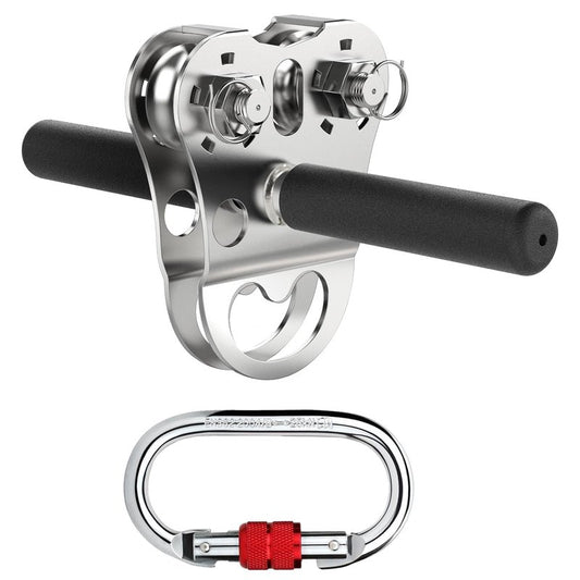 Fologtoo Zipline Pulley, 304 Stainless Steel Heavy Duty Zipline Trolley, 1100 lbs Working Load Limit - Reinforced Safety Handle for Backyard Zipline, Hauling, Suitable for 1/4 to 1/2 Inch Steel Cable