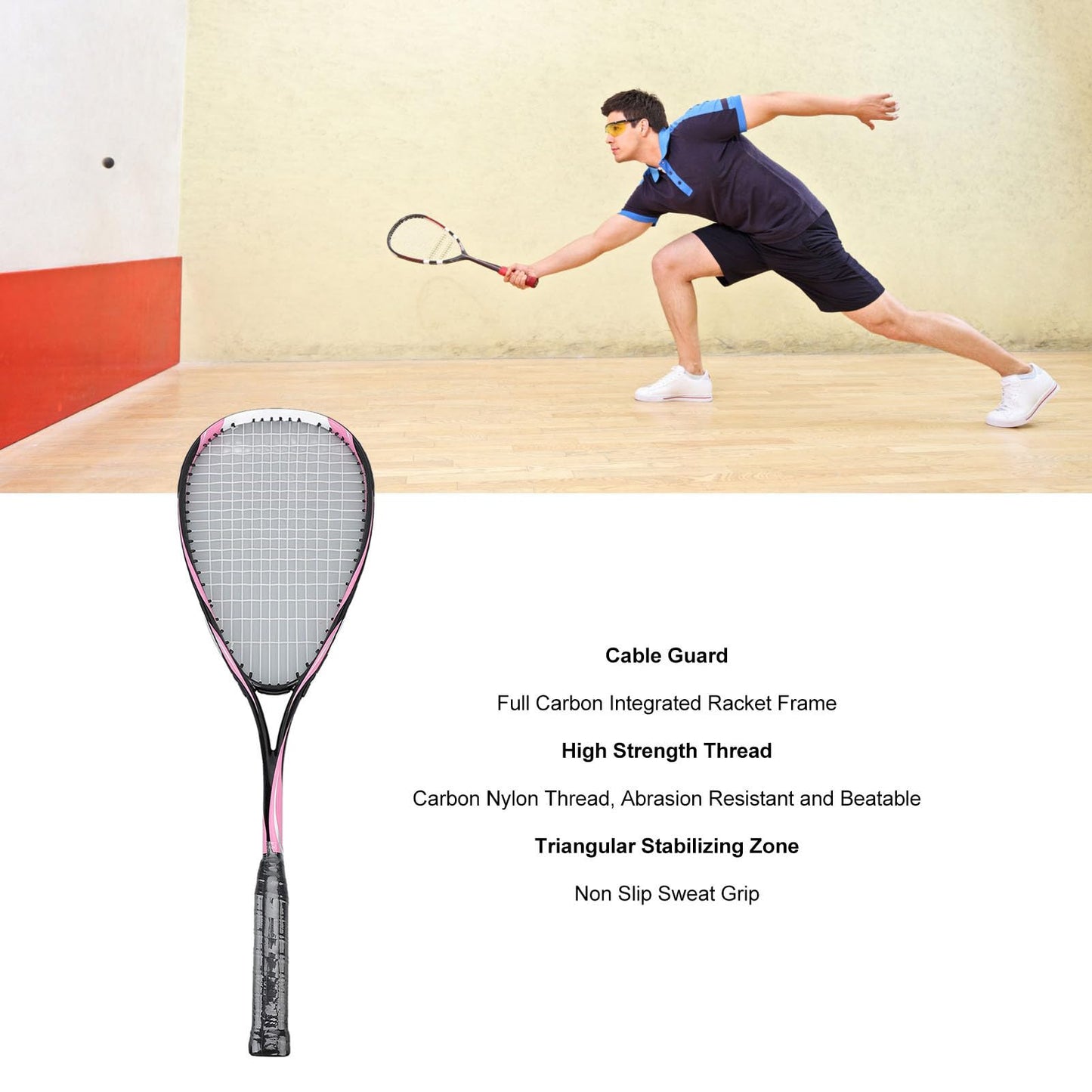 Sports Beginner Squash Racquet,Carbon Lightweight Squash Racket for Gym Park School (Red)