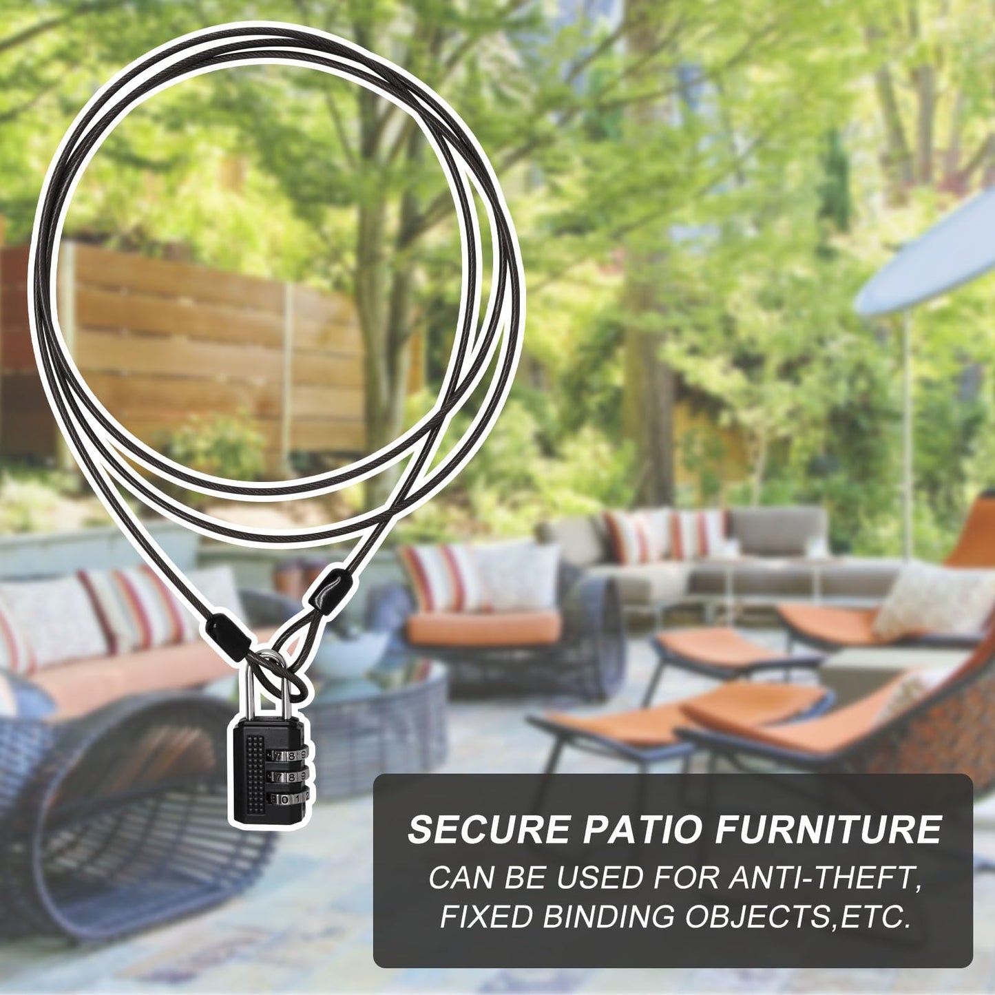 S SYDIEN Cable Lock Double Loops 6.6Ft Long Black Security Cable with Lock, Bike Locks Cables 2.5mm Braided Steel Coated Safety Cables Wire for Luggage, Outdoor, Clothesline (2 Pack)