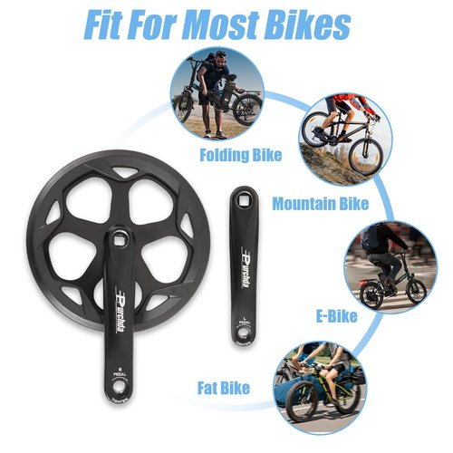Bike Crankset for Ebike: 48T/52T Universal Bike Crankset Set Double Chain Cover 170mm Aluminium Alloy Arm for Single Speed and 6/7/8 Speeds Electric Bikes, Fat Tire Bike (Crank Removal Tool Included)