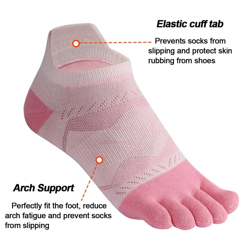 Meaiguo Women's Toe Socks Cotton Ankle Five Finger Socks For Running Athletic,Breathable & Arch Support 4 Pairs