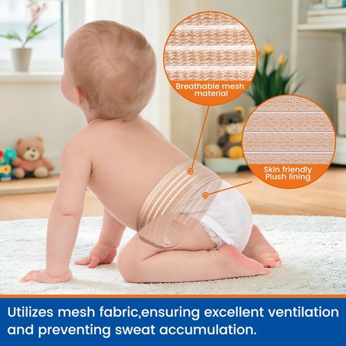 Willcom Umbilical Hernia Belt Baby, Belly Button Band Infant Belly Wrap Truss Abdominal Binder - with 3 Different Shaped Compression Pads for Newborn, Infant, Children, Toddler (Khaki-Reg)