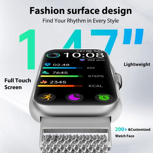 JYUAJOI Fitness Tracker with 24/7 Continuous Heart Rate, Blood Oxygen Monitor, Smart Watch with Sleep Monitor, IP68 Waterproof Activity Tracker Step Counter for Women Men (Silver)