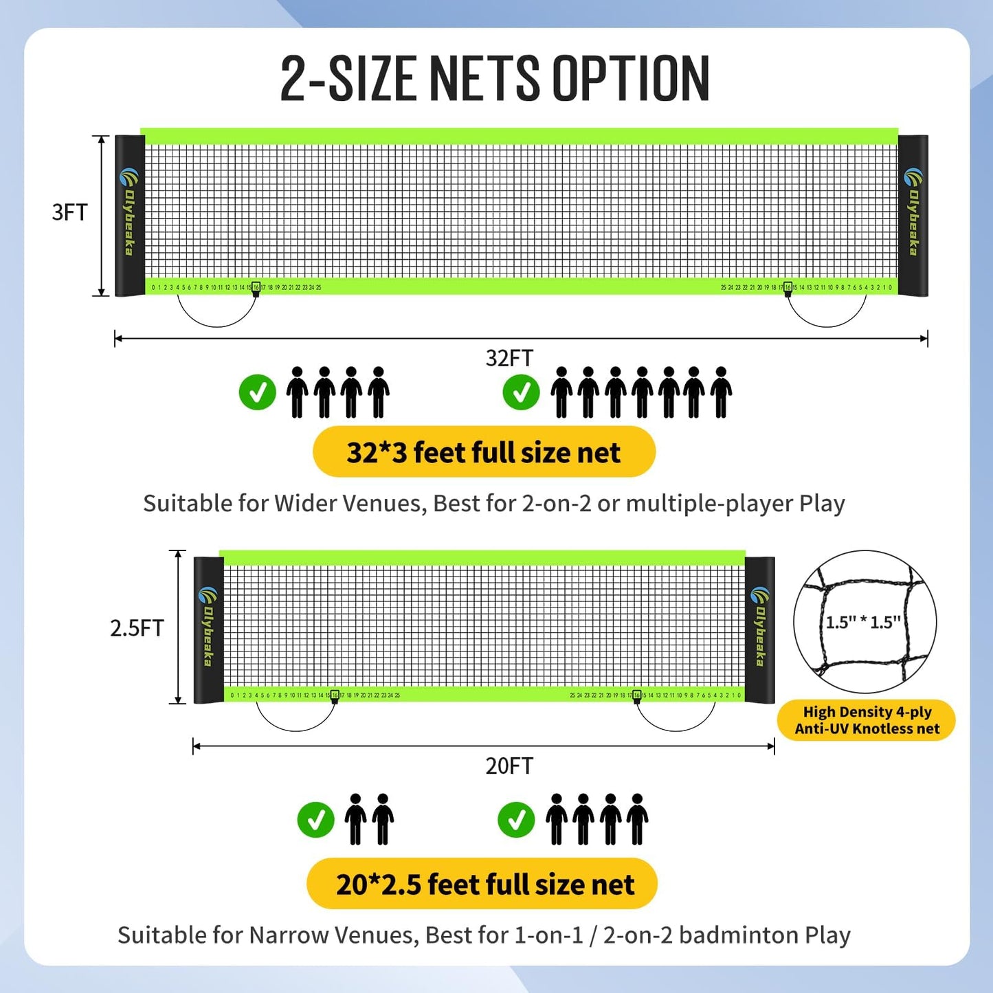 Portable Volleyball & Badminton Combo Net Set for Backyard Beach with 2 Nets (20ft and 32ft), Adjustable Poles, PU Volleyball, Aluminum Rackets and Carry Bag, Quick Setup & Durable (Black)
