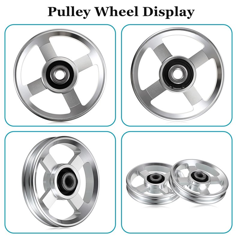 OwnMy 6PCS 95mm Aluminium Alloy Pulley Wheels Pulley System for Home Gym Exercise Machines Sports Fitness Equipments, Universal Bearing Pulley Wheels for Cable Machines Garage Doors, Silver