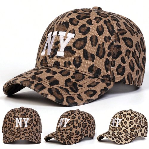 Leopard Print Baseball Cap with New York Embroidery Adjustable N.Y. Cotton Hat for Men and Women Casual and Sporty Look (Leopard,One Size)