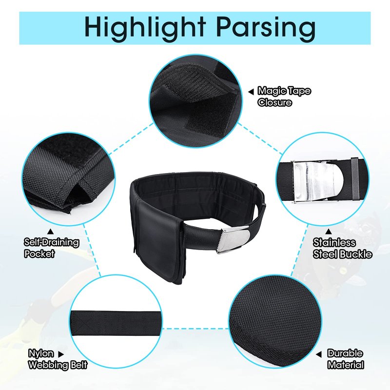 Pluzluce Scuba Weight Belt with 5 Pockets, Quick-Release Buckle Diving Pocket Weight Belt Adjustable Snorkeling Webbing Weight Pouch Belt fit for Waist 32" to 52" Black (Not Including Weights)