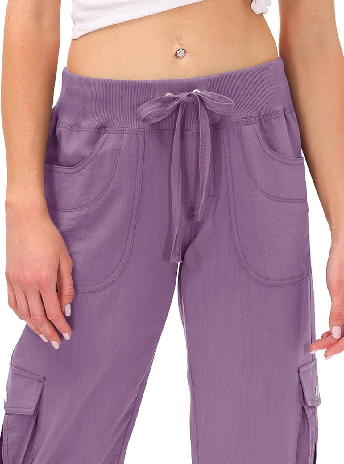 MoFiz Women's Capris - Lightweight Casual Pants with Pockets for Hiking | Loose Fit Baggy Cargo Style