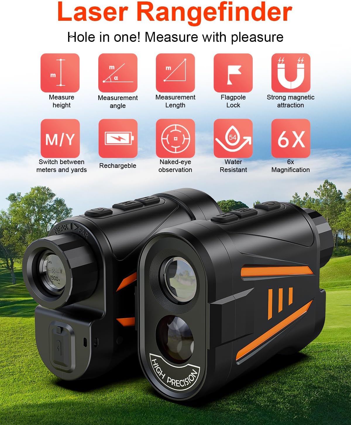 Skiennix Golf Laser Rangefinder - Slope Compensation & Flag Lock Vibration | 1900 Yards, 6X HD Magnification, USB-C Rechargeable