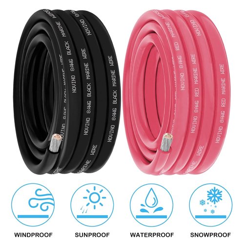 8 AWG Marine Grade Wire | 50FT Red & 50FT Black Tinned Copper Cable for Boats & RVs