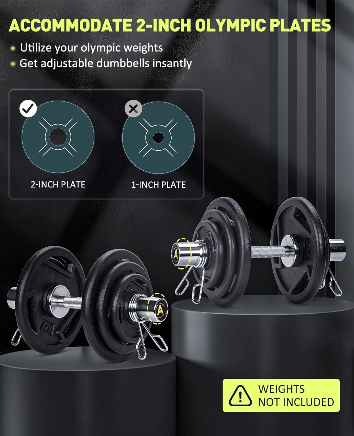 Skiennix 16-Inch Olympic Dumbbell Handles - Solid Steel Loadable Weight Bars for 2-Inch Plates