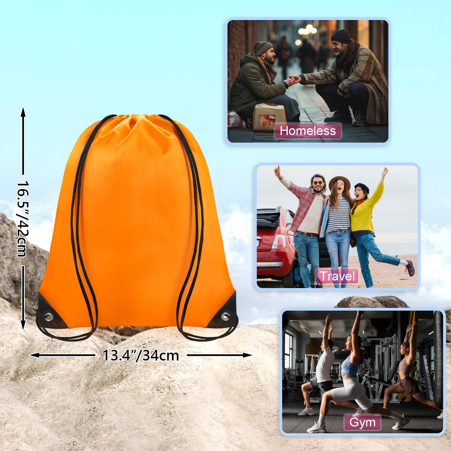 Grneric Drawstring Backpack Bulk 42 Pcs String Backpack Drawstring Bags Cinch Bag Sackpack for Men Women Gym (Orange)