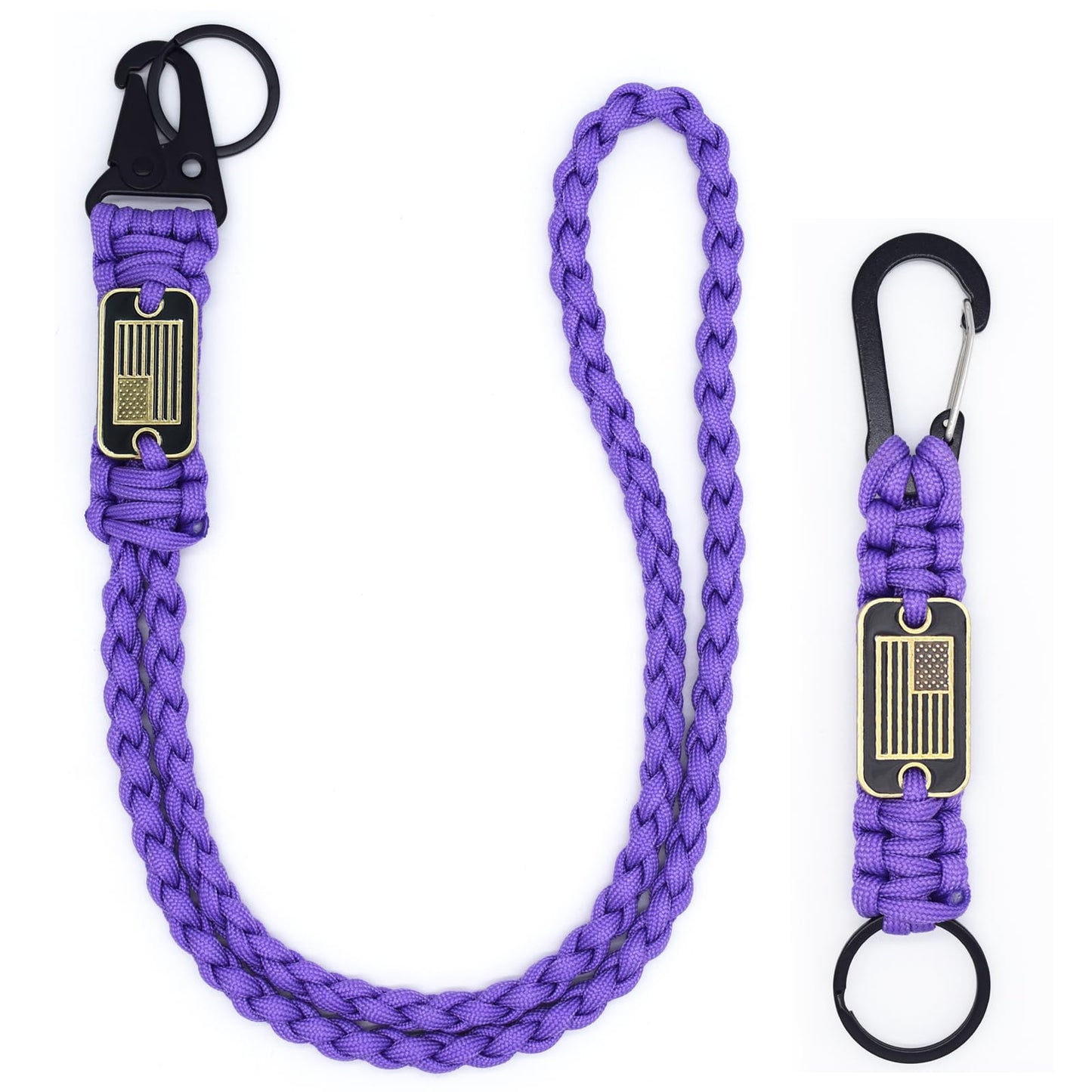 Tragdro 2 Pcs Heavy Duty Braided Paracord Lanyard Keychain with USA Flag, Parachute Rope Necklace Keychains, Braided Strong Lanyard for Outdoor Activities, Camera, Keys, Whistle, Traveling
