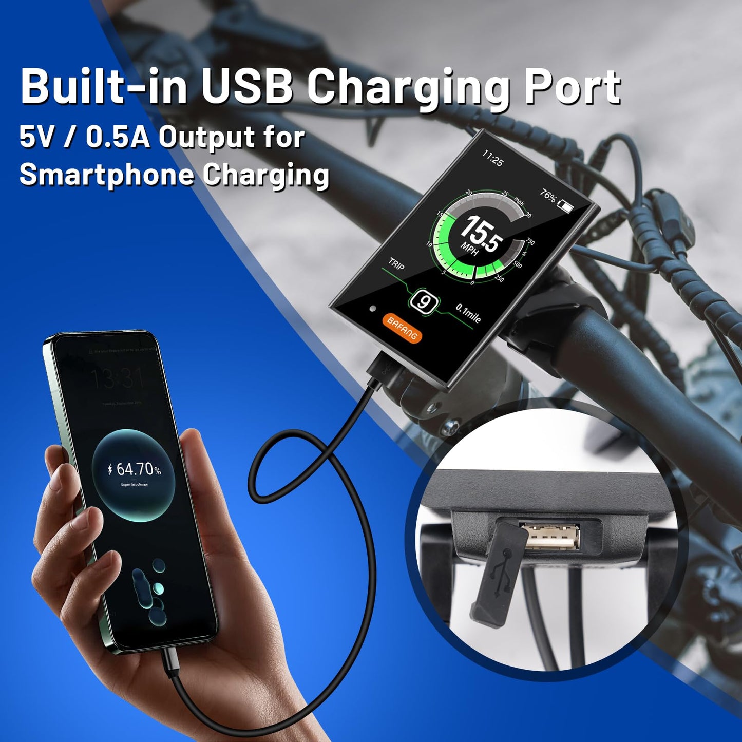 BAFANG Ebike Display DPC18 for BBS01B BBS02B BBSHD UART Version Mid Drive Motor, 0-9 Pedal Assist Levels E-Bike Computer Display