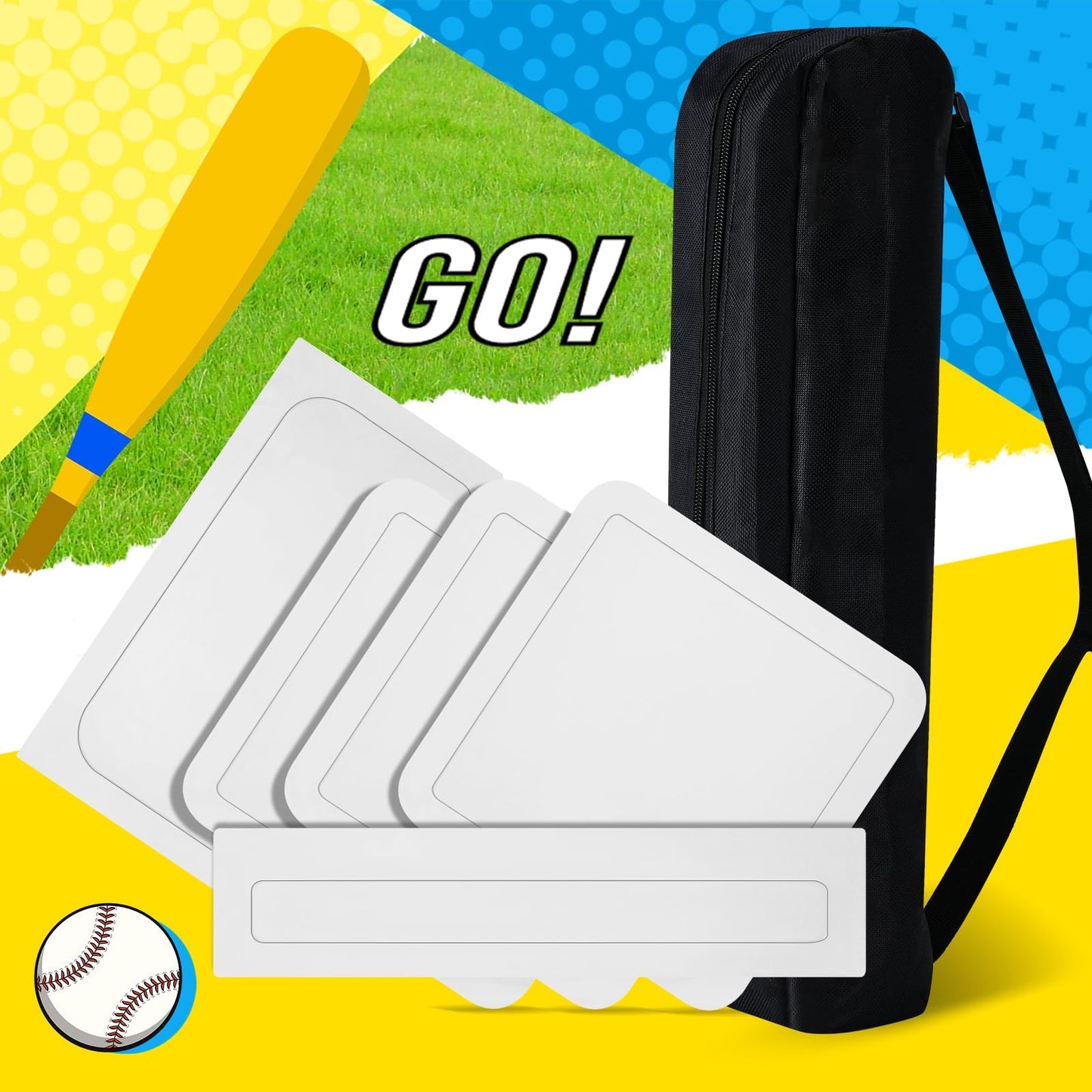 Lolyer Baseball Bases for Yard- 3 Throw Down Bases 1 Homeplate 1 Pitching Base for Baseball Practice, Rubber Bases for Kickball Baseball Softball Play (White)