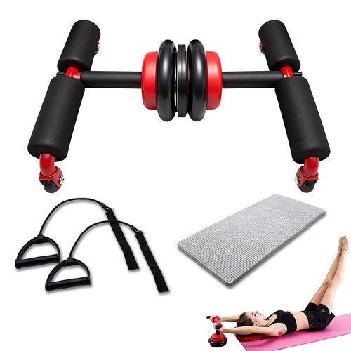 Multifunctional Ab Wheel Roller with Resistance Bands & Knee Pad, Detachable Abdominal Exercise Wheel with Suction Sit-Up Bar for Core Strength Training & Home Gym Workout