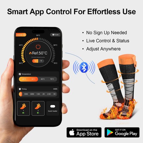 Heated Socks for Men Women with App Control, 8500mAh Battery Rechargeable Electric Work Up to 13 Hours 4 Heat Settings Washable Winter Warm Feet and Outdoor for Hunting Skiing Cycling Camping