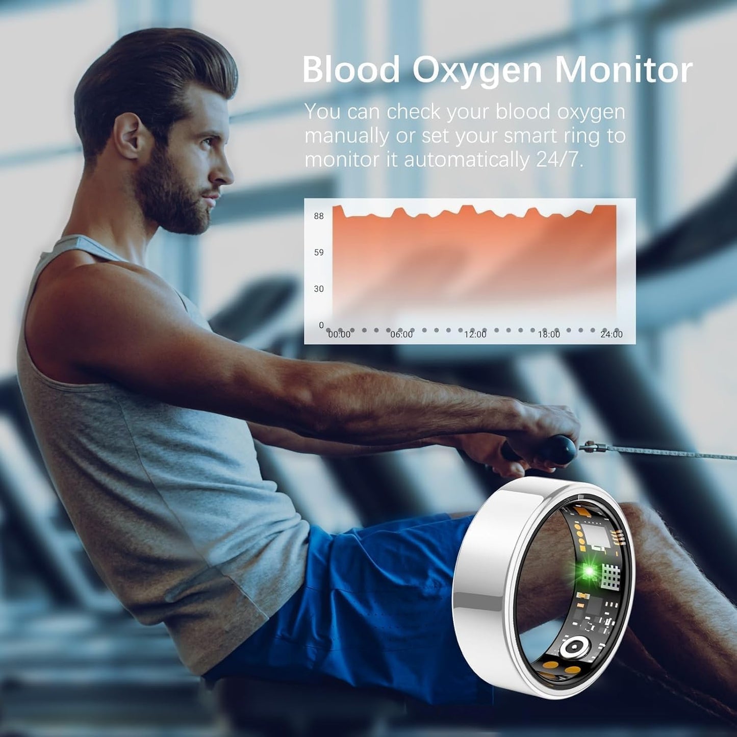 Ring Health Tracker for Women Men, Fitness Ring with Heart Rate, Blood Oxygen, Sleep Monitor, Calories, Step Counter, IP68 Waterproof Smart Ring for iPhone & Android, No Subscription Fee (Silver, 12#)