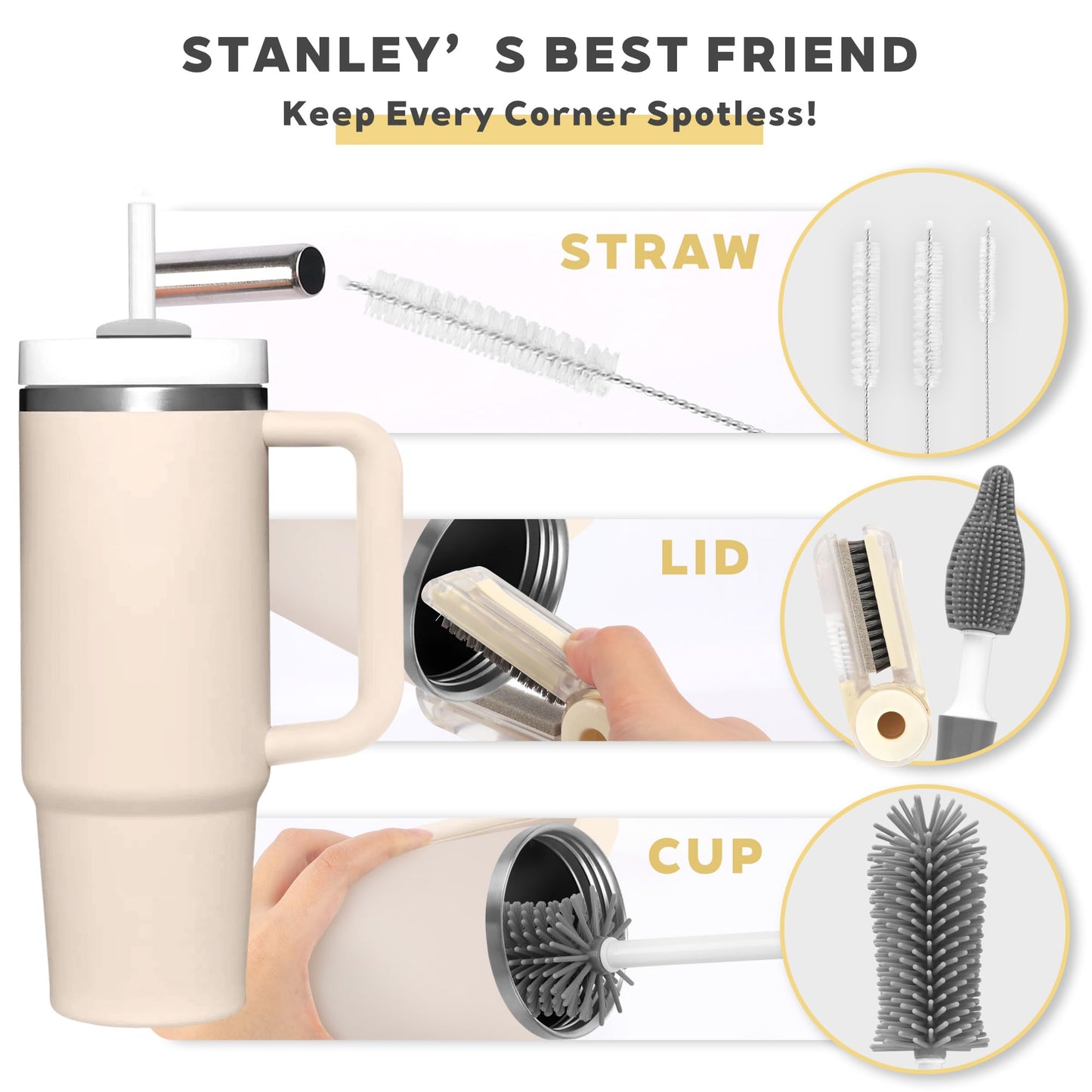 Sosmar 6 Pack Water Bottle Cleaner, Stanley Cup Cleaner Brush Kit with Long Silicone Bottle Brush, 3 Size Straw Cleaner Brush, 4 in 1 Bottle Gap Cleaner for Tumbler, Sports Water Bottle
