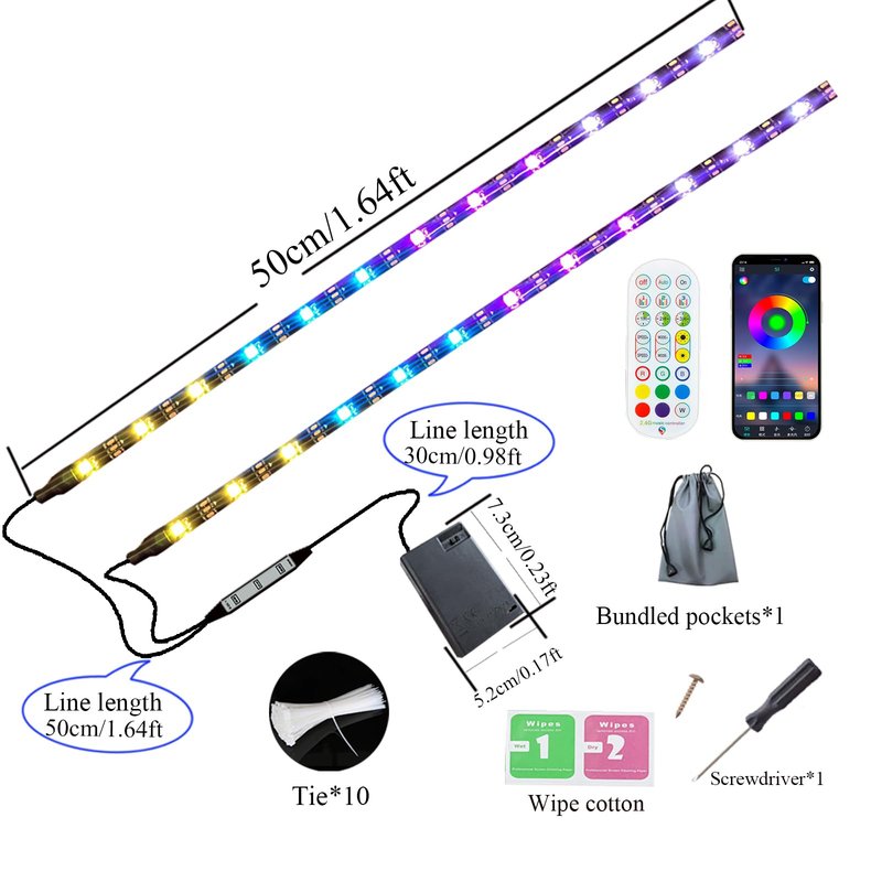 2 Strip Electric LED Music Sync Multicolor Lightning Changing Scooter Skateboard Bicycle Riding Lights Wireless Battery Powered USB Remote APP Bicycle Scooter Lights