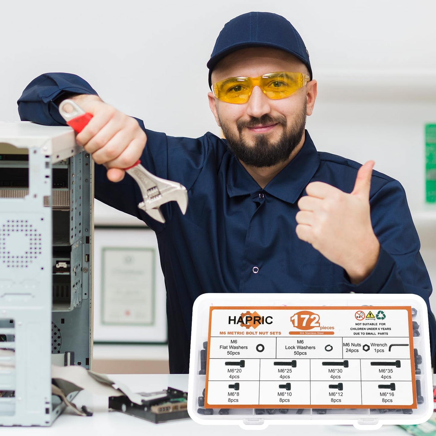 172 Pcs M6 Screws Assortment Kit, M6x 8/10/12/16/20/25/30/35mm M6 Bolts Kit 12.9 Alloy Steel Nuts and Bolts Assortment Kit Black Zinc Plated Hex Socket Head Screws Nuts Bolts and Washers Set