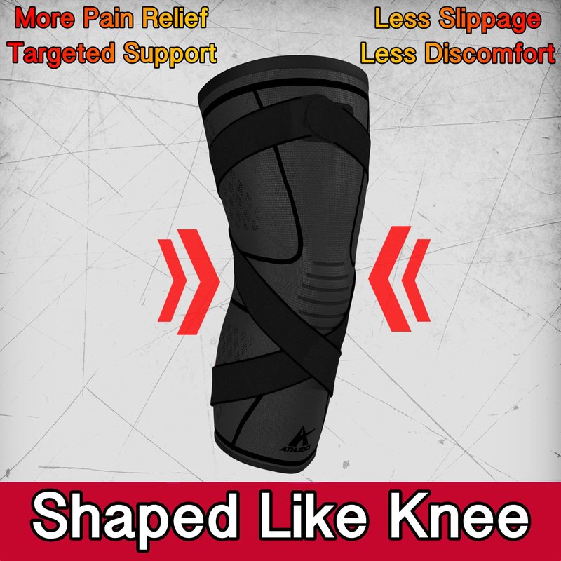 ATHLEDICT Knee Brace Compression Sleeve with Strap for Best Support & Pain Relief for Meniscus Tear, Arthritis, Running, Basketball, MCL, Jogging and Recovery for Men & Women (Black, Large)