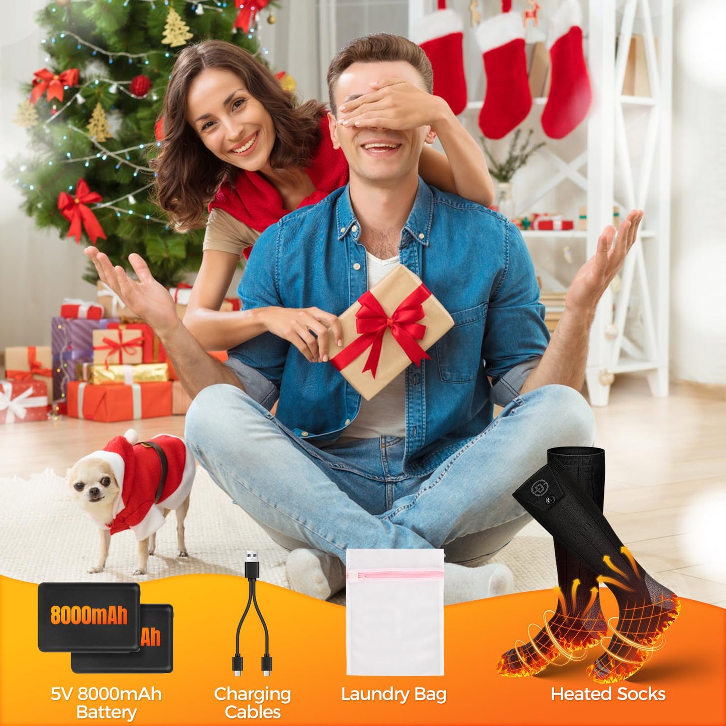 Starines 8000mAh Heated Socks for Men Women,APP Control Rechargeable Battery Electric Socks,Heating Foot Warmers Up to 13H Valentine's White Elephant Gift for Outdoor Winter Work Ski Hiking Hunting