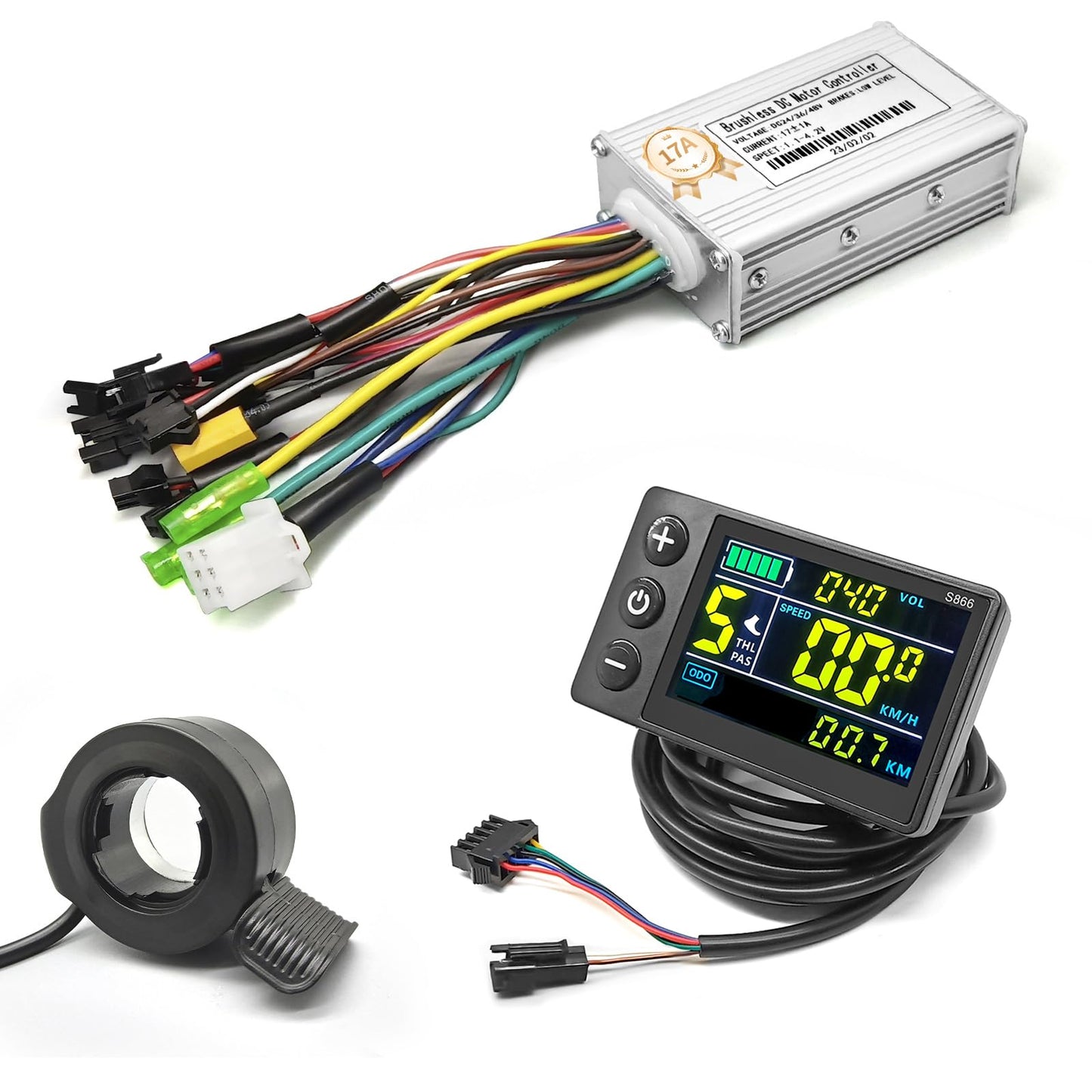 JOCHEN Ebike 36V/48V/52V 17A/26A/30A/40A Brushless Controller Mini Color LCD CS866 Display for Electric Bicycle Scooter Mountain Bike Parts (17A with CS866 Throttle)