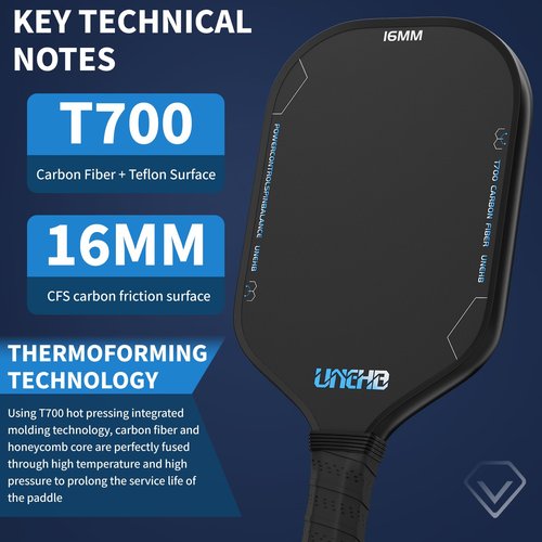 UNEHB Pickleball Paddles,16mm T700 Pickleball Racket, Thermoformed Raw Carbon Fiber Pickleball Paddle, Carbon Fiber Textured Surface (CFS),Designed for Great Spin Power and Control