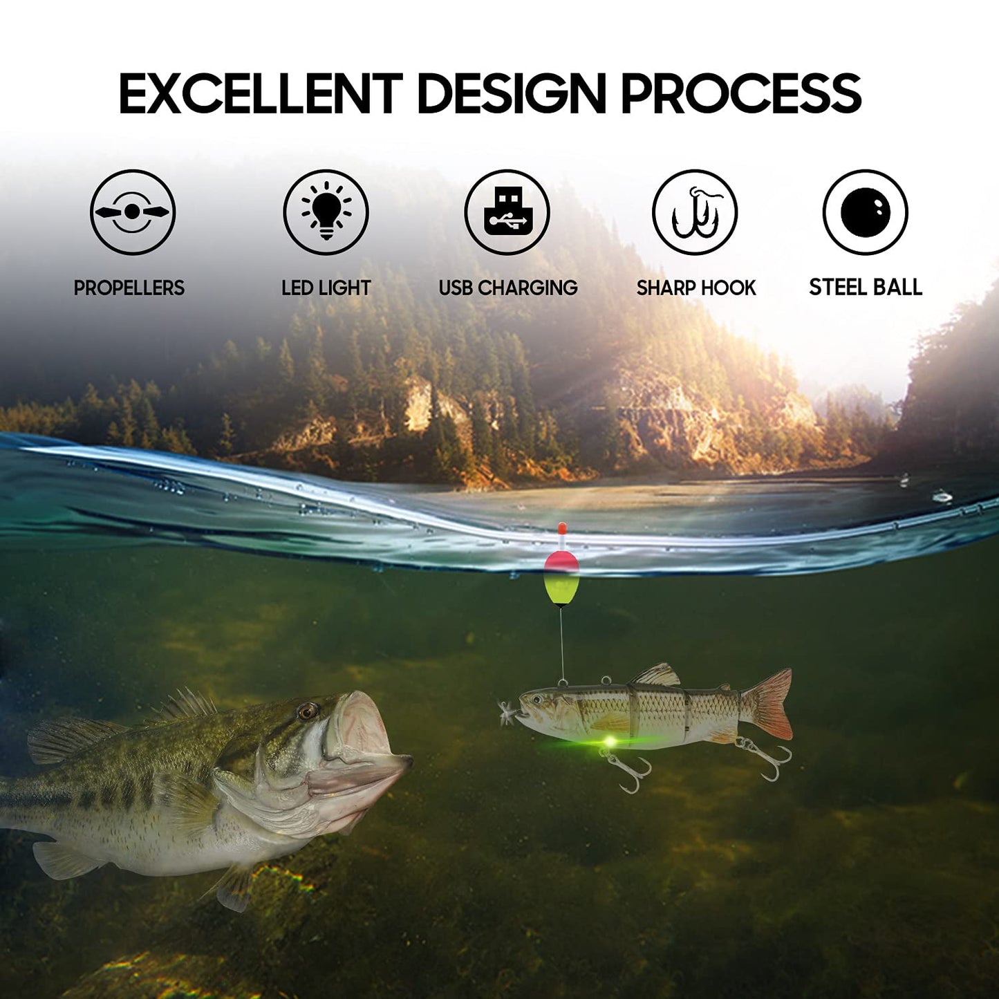 Robotic Swimming Fishing Electric Lures 5.12" USB Rechargeable LED Light Wobbler Multi Jointed Swimbaits Hard Lures Fishing Tackle (Hybrid Striped Shad Specialty)