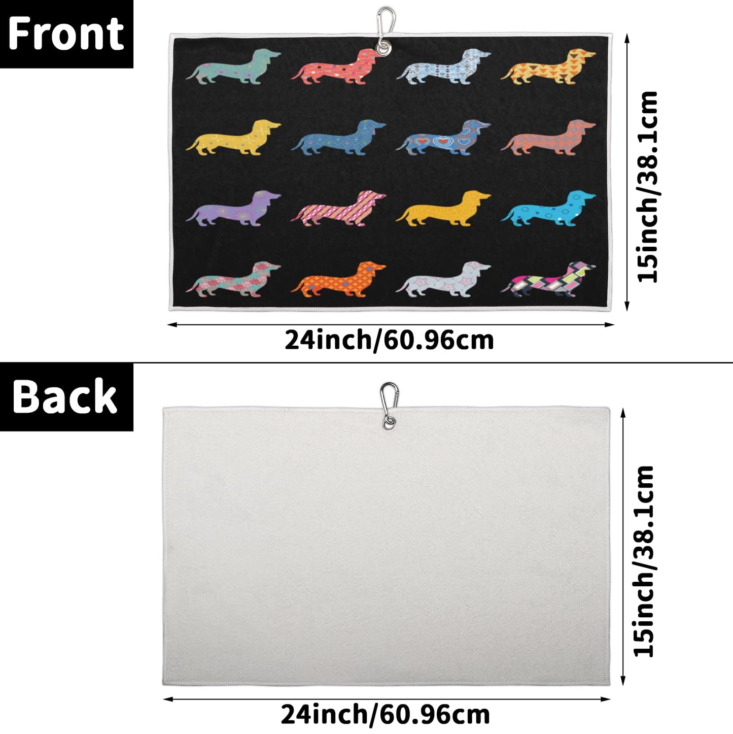 Dachshund Dogs Golf Towel for Golf Bags with Clip 15 x 24 in Golf Sports Towel Absorbent Quick Drying Microfiber Golf Towels for Men Women