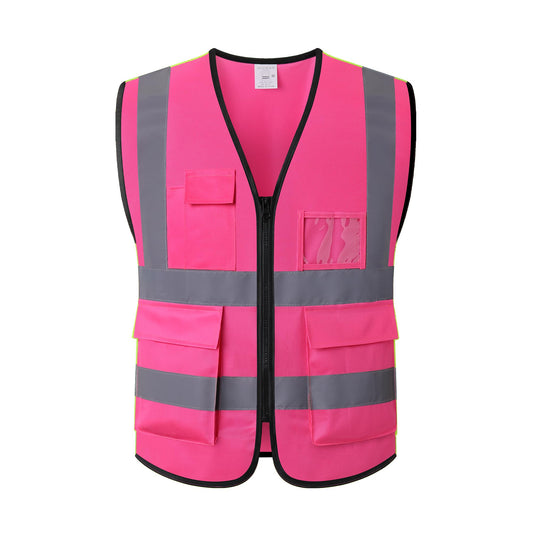 ASIPHITU Reflective Safety Vest for Men Women High Visibility Construction Work Vest with Pockets and zipper front Hi Vis Security Vest with Reflective Strips Meets ANSI/ISEA Standard (AP1-Pink-S)