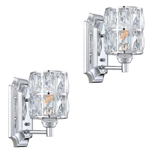 2 Pack 1 Light Crystal Wall Sconce Lighting with Chrome Finish,Modern and Concise Style Wall Light Fixture Polyhedral Crystal Shade for Bathroom, Bedroom Living Room Kitchen Island