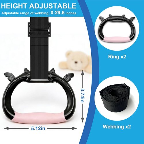 Gymnastics Rings for Kids - Professional Adjustable Straps | 550 lbs Capacity & Non-Slip Grip Design