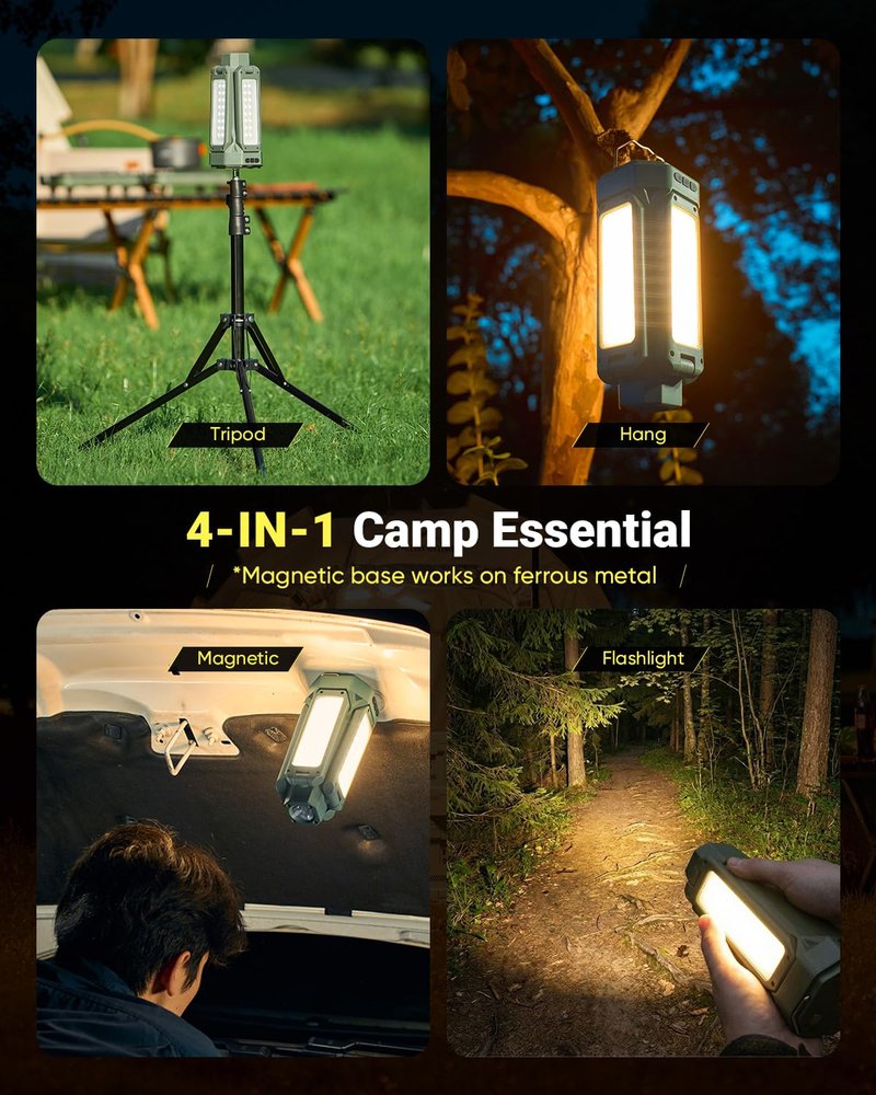 SakerNeo Portable Camping Light with Stand 67'' Rechargeable Work Light - 6500Lumen, 20000mAh Battery, 2700K-6000K Dimmable Camping Lattern with Magnetic Base for Camping, Garage, Emergency