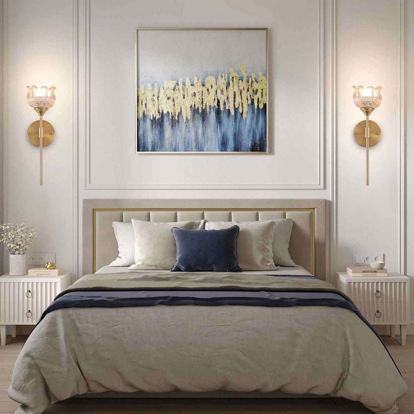 Rnzziw Battery Operated Wall Sconces Set of 2, Wireless Wall Sconce with USB, Rechargeable LED Light Bulbs 12 Colors Industrial Brushed Brass Wall Lamp for Bedroom Living Room, Bulbs Included (Amber)