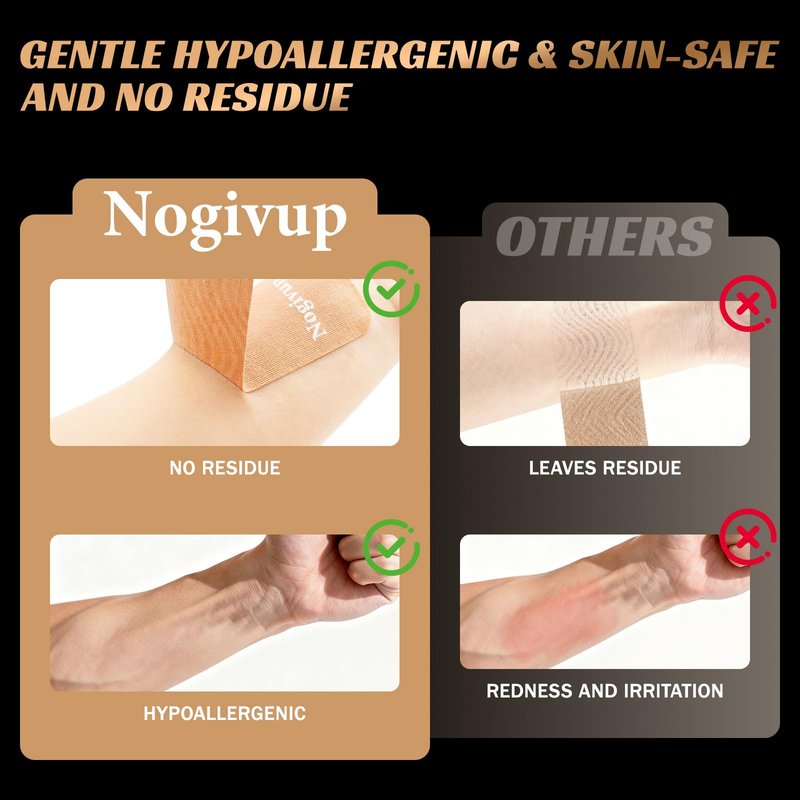 Nogivup Kinesiology Tape – 2 Rolls Latex-Free Cotton Precut Strips, Elastic Waterproof Athletic Sports Tape for Muscle & Joint Pain Relief & Support (Beige, 2" Wide)