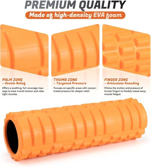 Foam Roller - Deep Tissue Massager for Muscle Recovery | 18" Trigger Point Roller in Orange