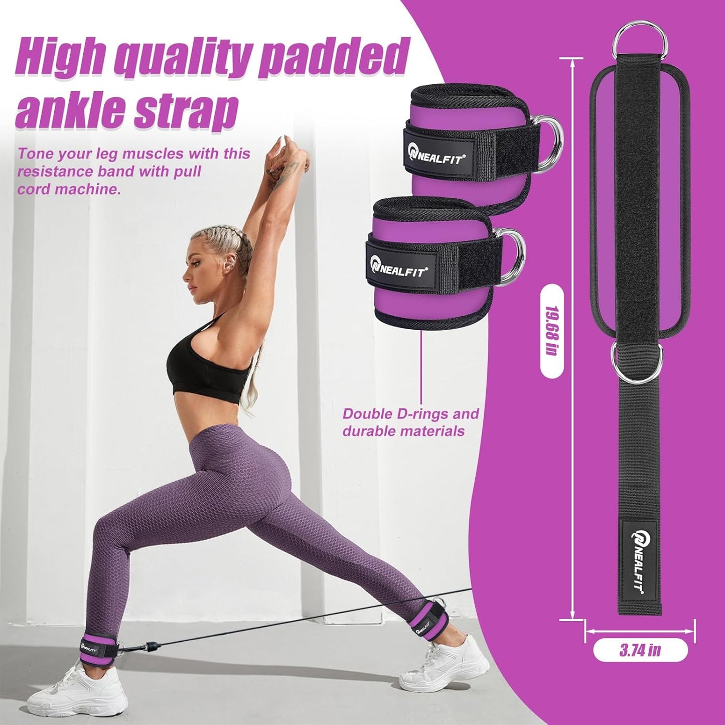 NEALFIT Ankle Strap for Cable Machine - Versatile Gym Cuff for Kickbacks & Glute Workouts