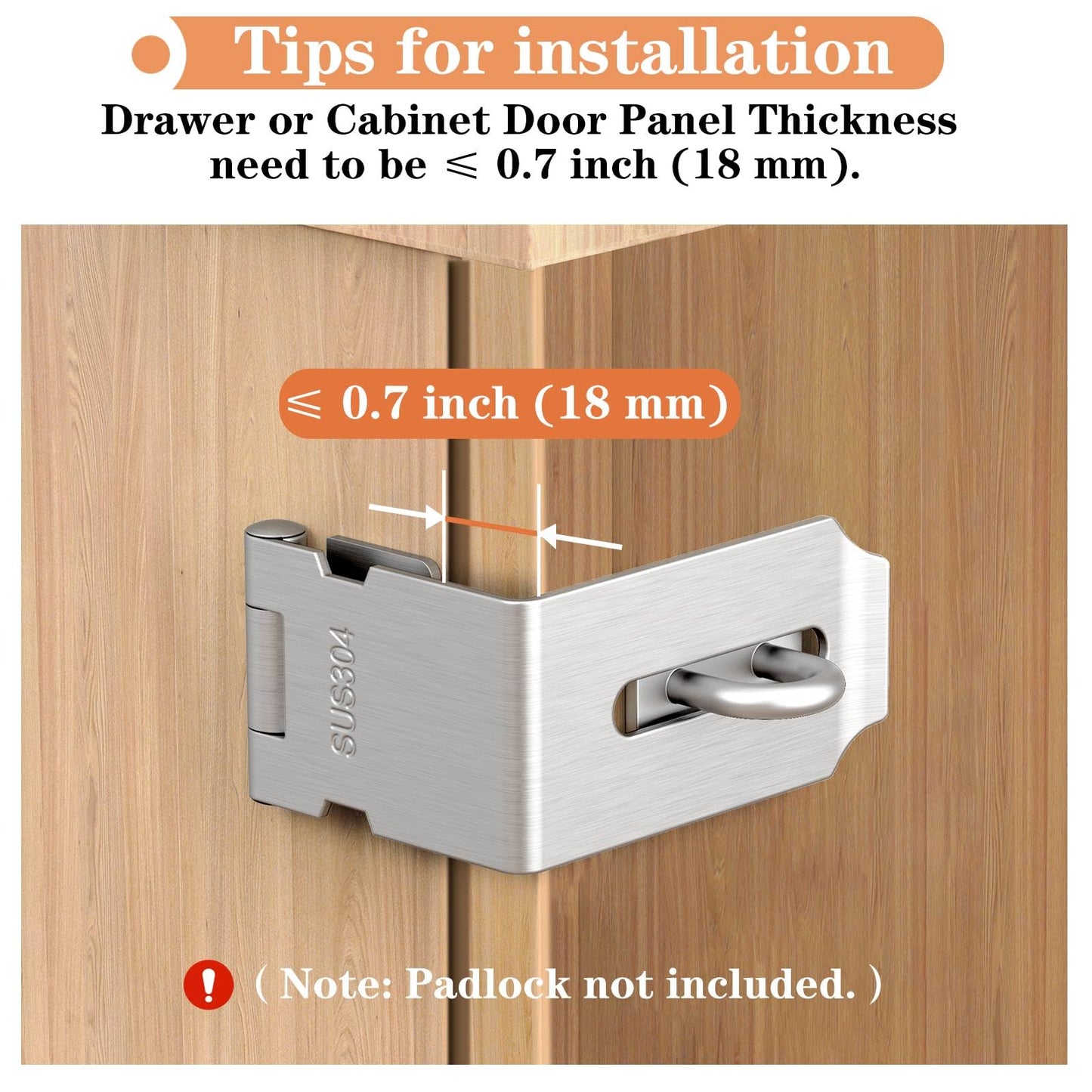 Mixizigoz 90 Degree Hasp Lock Latch, Right Angle Safe Padlock Clasp Hasp for Personal Privacy, 304 Stainless Steel Security Desk Drawer Lock Latch (Silver-1 Pc)