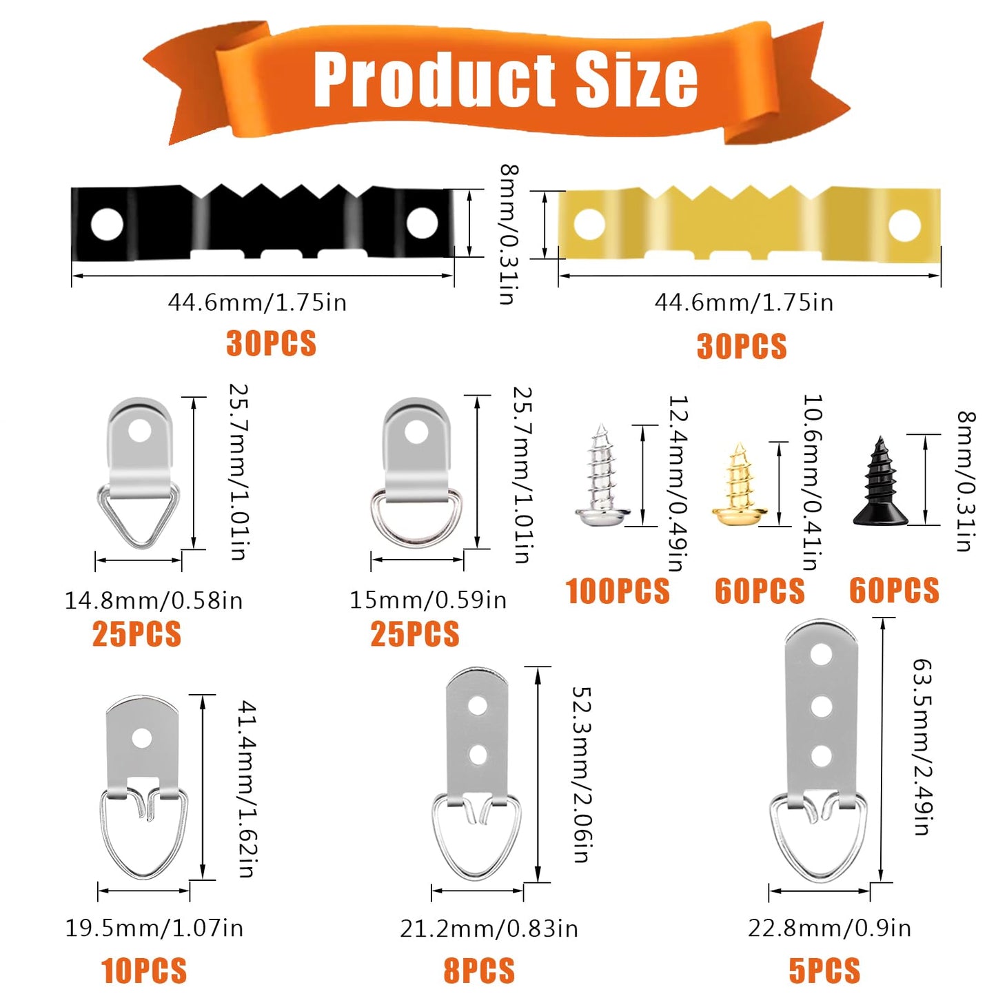 Dianrui 353PCS Picture Hanging Kit with Screws, Saw-Tooth, D Ring Picture Hangers Assortment, Picture Hanging Hardware Tool for Frame Hanging - 7 Models