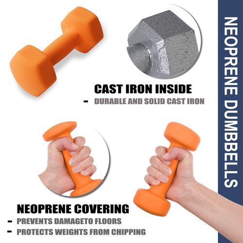 Balelinko Home Gym Equipment Workouts Strength Training Weight Loss Pilates Weights Yoga Sets Free Weights for Women, Men, Seniors and Youth, 3LB Orange, Pair