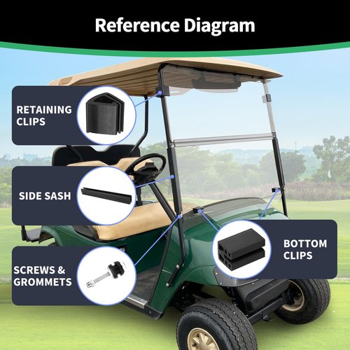 Golf Windshield Sash Clips Kit for EZGO TXT 1994-2013, Fit 3/4" (0.75 inch) Side Struts Tube Windshield Retaining Clips OEM #EGWHC12, EGWHC10 618485 (Not Fit EZGO RXV)