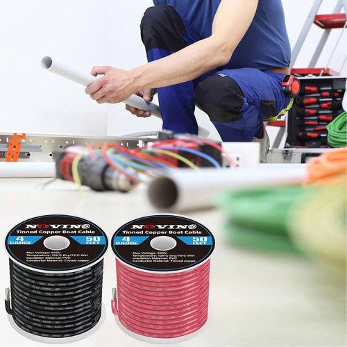 4 Gauge Marine Wire - Tinned Copper Electrical Cable for Boat & Automotive | 50FT Red & 50FT Black