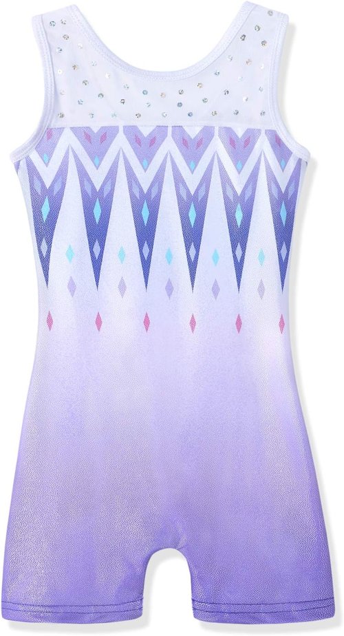 HOZIY Leotards for Girls - Sparkly Snowflake Biketard in Blue, Purple & Hot Pink
