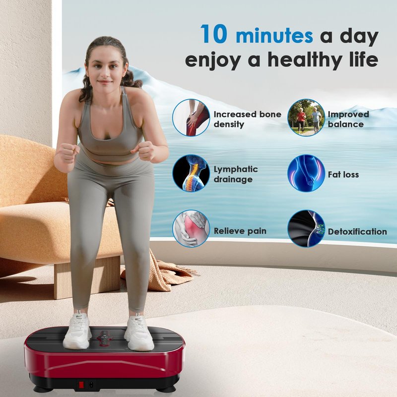 Natini Vibration Plate Exercise Machine, Vibration Plate for Lymphatic Drainage, Whole Body Workout Vibration Fitness Platform, Relieve Pain & Weight Loss & Toning(Red)