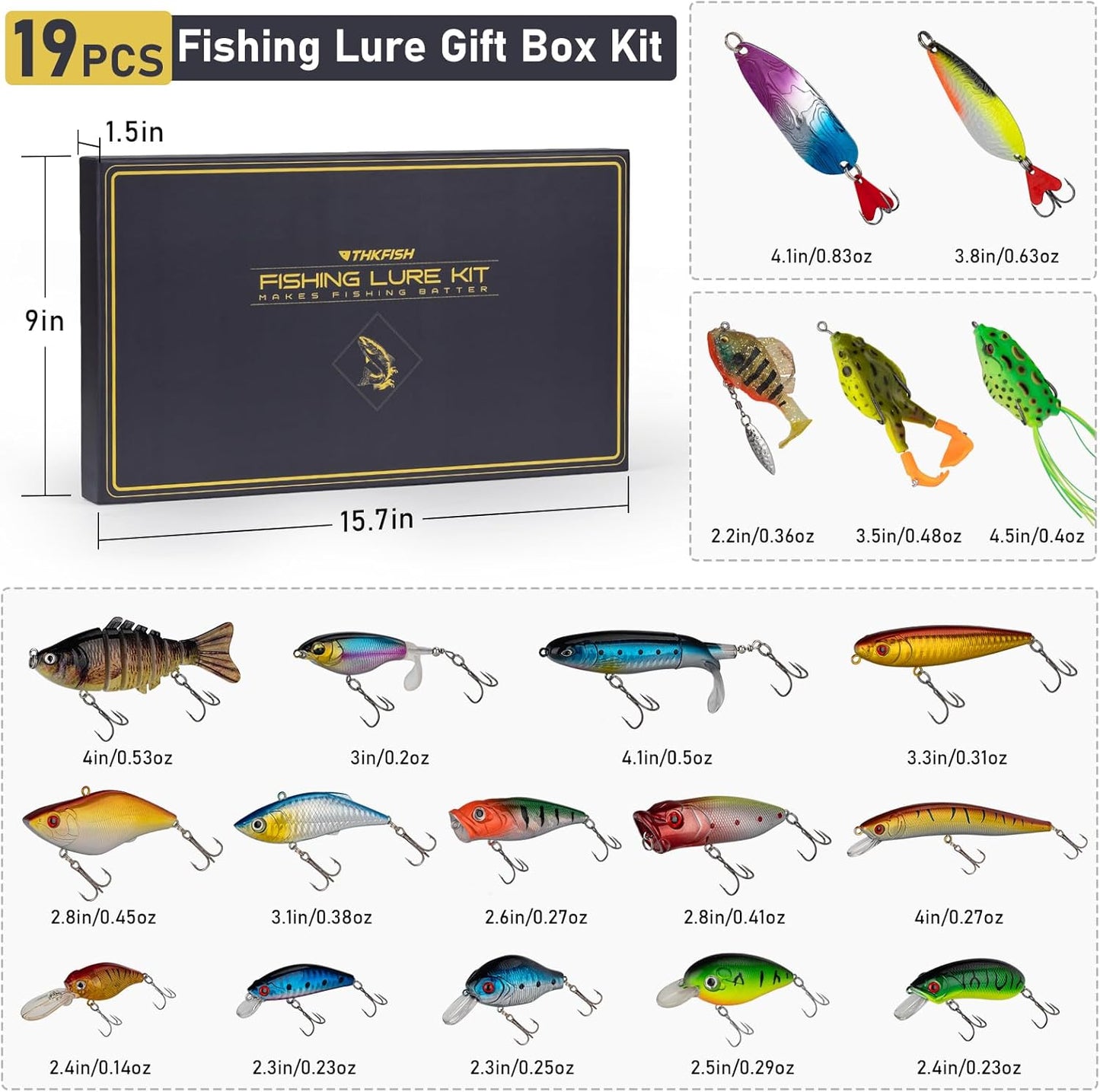 THKFISH Fishing Lures Kit - 19PCS Tackle Box for Freshwater Bass, Trout, Crappie & More