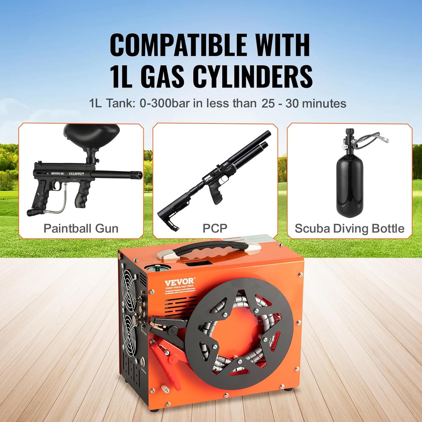 VEVOR PCP Air Compressor - 4500PSI Portable Airgun Compressor with Auto-Stop | DC12V/AC120V | Oil & Water-Free